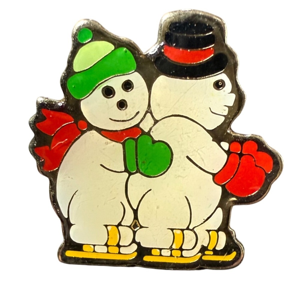 Cute Snowman Ice Skating Enamel Lapel Pin Holiday Winter Theme SWIB
